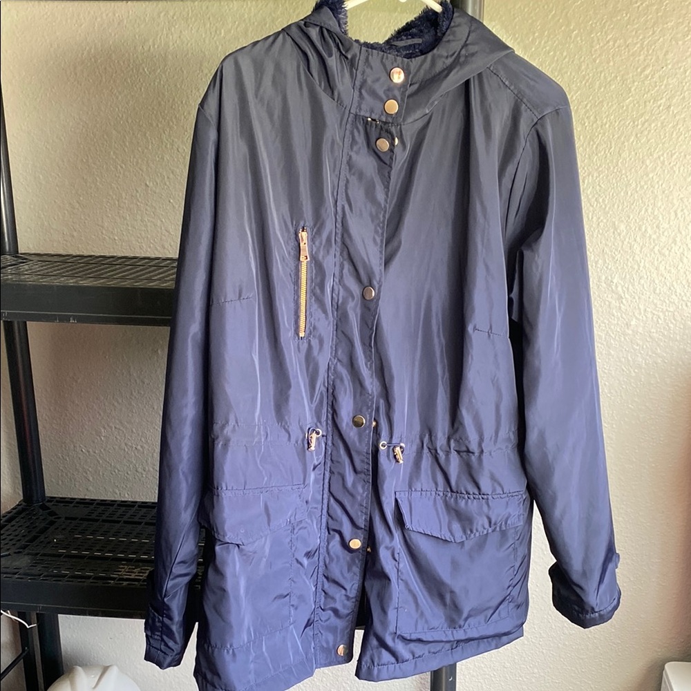 Navy Hooded Jacket with Gold Accents